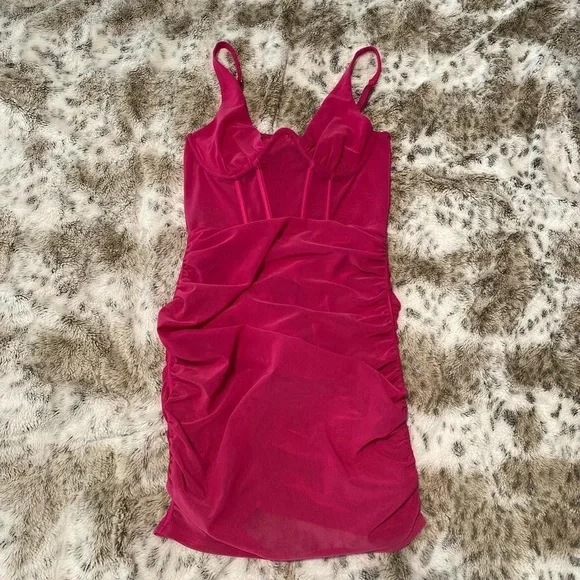 OhPolly - Ruffle Bodycon Mesh Mini Dress in Hot Pink - Picture 3 of 4